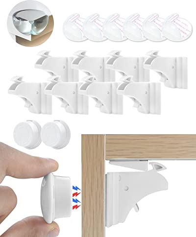 Trongle Safety Magnetic Cupboard Child Locks, 8 Locks 2 Keys 6 Corner Protector, Child Safety Cupboard Locks, Child Door Locks No Screws or Drilling, Easy Install, for Cupboards, Drawers and Fridge