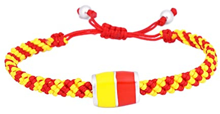 Italyanissimo Bracciale per tifosi in macramè e Argento 925 rodiato oro bianco con smalti. Giallo rosso stile lecce.