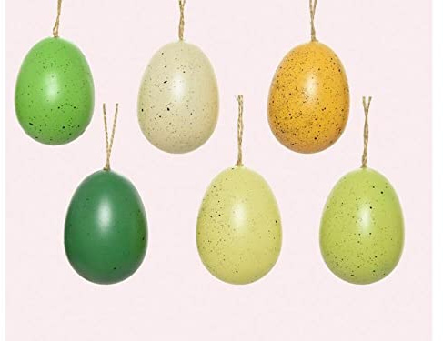 Kaemingk große fröhlich Bunte wetterfeste Ostereier Kunststoff-Dekoeier Creme - gelb - grün als Osterstrauchdeko Preis für Set a 12 Stück