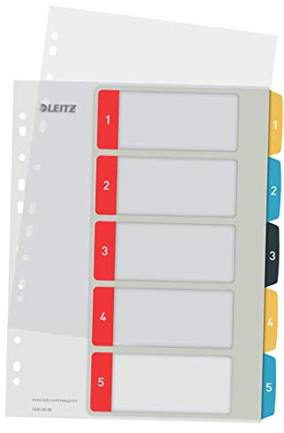 Leitz PC-beschriftbares Register in A4 Format, 20er Pack, 1-5, Robust, Mehrfarbig, Cosy-Serie, 12400000
