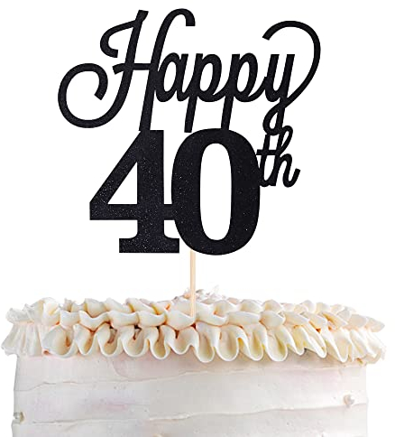 SYKYCTCY 1 Pack Happy 40th Cake Topper Black Glitter Number 40 Forty Birthday Cake Pick Decorations for Cheers to 40 Years Old 40th Birthday Wedding Anniversary Party Supplies