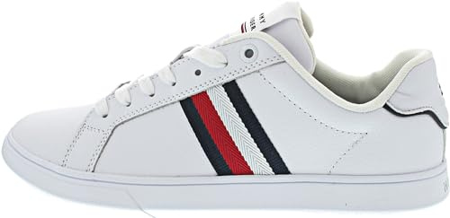 Tommy Hilfiger Herren Cupsole Sneaker Corporate Leather Cup Stripes Schuhe, Weiß (White), 41 EU