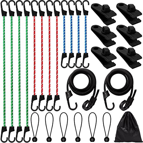 Spanngummi mit Haken, Expander mit Haken In 4 Größen, 8mm Gepäckspanner Gummibänder Gummispanner mit Haken, Spanngummis mit Kugel, Planenspanner kurz, für Fahrrad Motorrad Planen, Mehrfarbig 26 Stück