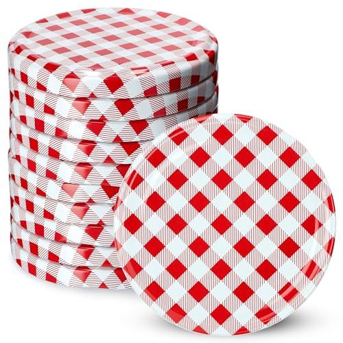 KADAX 10er Set Schraubdeckel TO66 ⌀ 66mm Rot Kariert – Twist-Off Ersatzdeckel für 235-900ml Einmach- & Marmeladengläser | Luftdicht & Spülmaschinenfest