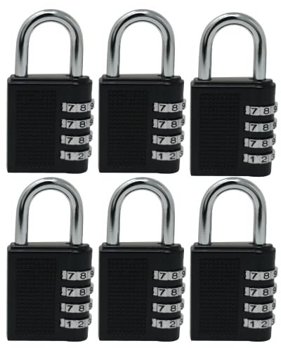 Dapetz ® Combination Padlocks, Locker Locks, 4 Digit Lock, Gym Padlocks, School Locker Padlocks, Resettable Weatherproof Combo Outdoor for Backyard Gate, Shed, Fence (Black, 6 Pack)