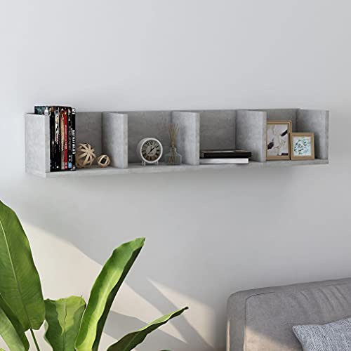 WIFESE CD-Wandregal Betongrau CD Regal Wand Regale Dvd Regal Schmal CD StäNder CD Regal Holz Kleines Regal HäNgend Wandregal KüChe Zimmer Deko Bookshelf 3 offene Fächer 100x18x18 cm Holzwerkstoff