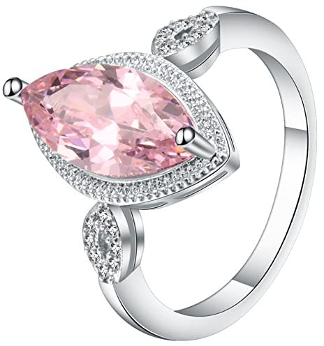 Ringe für Damen, Beisteckring Silber mit Rosa Zirkonia im Marquise-Schliff Ringe für Partyreisen Größe 57 (18.1)