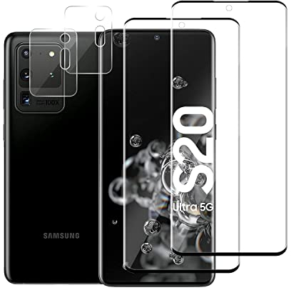 Pcircb [2+2 Stück] Schutzfolie für Samsung Galaxy S20 Ultra 5G Panzer Schutz Glas, 2 Stück Schutzglas und 2 Stück Kamera Schutzglas, 9H Härte Panzerfolie HD für Samsung Galaxy S20 Ultra 5G