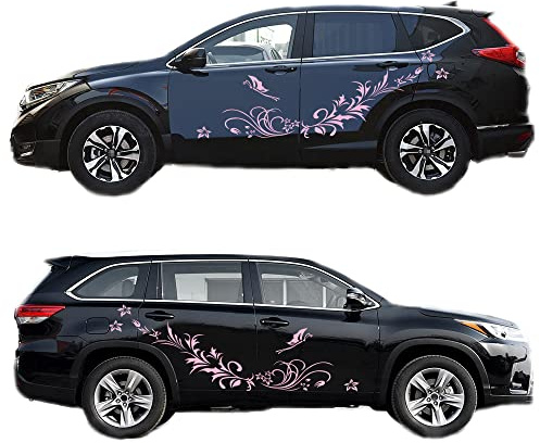 Décal de Carrosserie, Autocollants Décoratifs Motif Vinyle Fleur Papillon pour Voitures Fourgonnettes SUV Tout-terrain (Rose)