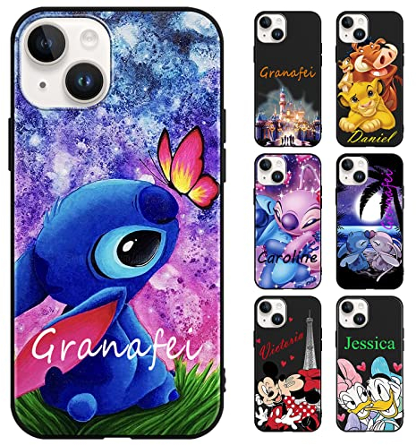 nurkorki Personalisierte Handyhülle für iPhone 14 iPhone 13 Hülle 6,1,Anime Stitch Motiv Personalisiert Benutzerdefinierte Name Text Individuelle Case Weiche TPU Stoßfest Silikon Custom Schutzhülle