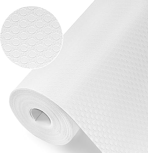 Origuuds Shelf Liners, Non-Adhesive Drawer Liner, Waterproof & Oil-Proof Kitchen Cabinet Cupboard Liner Plastic EVA Material BPA Free Fridge Liner Mats Paper Protector for Shelves (White/61cm x 610cm)