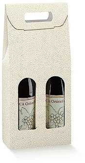 Scatola PORTABOTTIGLIE VINO da 2 posti con Finestre 18x9x38.5cm | VARI COLORI | porta bottiglia 2 vani con manico confezione regalo vino (Bianco effetto Pelle)