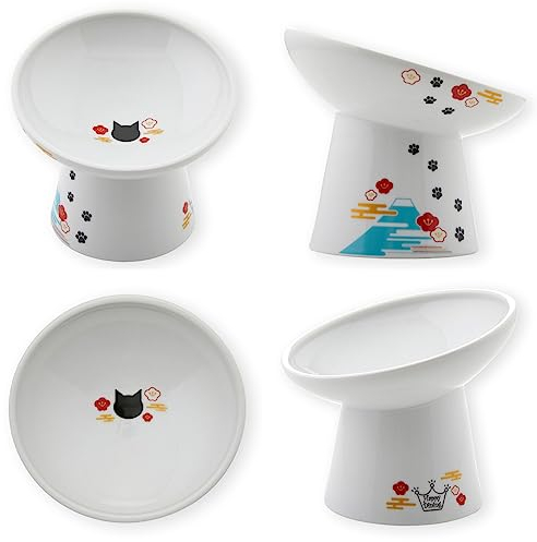 Necoichi Extra Wide Raised Cat Food Bowl, Elevated, Prevent Neck & Whisker Fatigue, Dishwasher and Microwave Safe, No.1 Seller in Japan! (Fuji Limited Edition, Extra Wide Tilted)