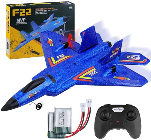 yusvwkj RC Airplane, F22 RC Plane with 3 Batteries Ready to Fly, 2.4GHz Remote Control Airplanes with Colored LED Lights, Airplane Toy Remote Controlled Fighter RC Glider for Kids Beginners Adults