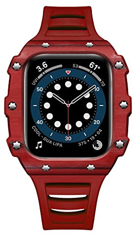 Wtukmo Kit de readaptación de correa+funda para Apple Watch Band 45mm 44mm 40mm 41mm correa de goma+estuche de cerámica para iWatch 7 6 5 4, For Series 7 41mm, Agate