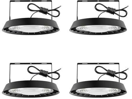 4pcs UFO LED Naves Industriales LED, 100W Lámpara de Alta Bahía Iluminacion LED, 10000LM Foco LED Industrial, 6500K Impermeable IP65 Foco LED Industrial para Patio, Garaje, Fábrica, Taller