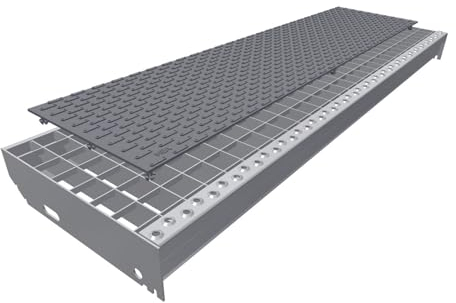 10 Stück Gitterrostauflage genoppt ca. 800x200 mm grau Gleitschutz R11