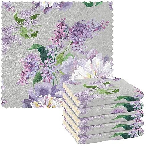 Peonie Lilla Acquerello Ongrey Asciugamani Da Cucina E Strofinacci Set Microfibra Cotone Asciugamani Da Cucina In Cotone Assorbenti Bambù Asciugamani Da Cucina Accessori Per San Valentino 6 Pezzi