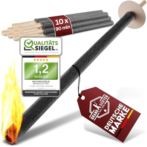 Brandstifter® 10 x bis zu 90 Minuten Fackeln für draußen Hochzeit, Kinder und Freunde. Kinderfackeln Schwarz Wachsfackeln für Fackelwanderung wandern mit Handschutz Garten min