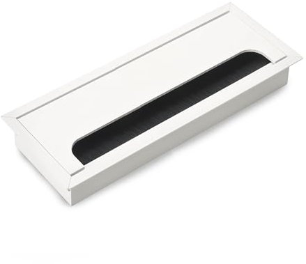 Emuca - Pasacables para Mesa, Rectangular, 269x80mm, para encastrar, Aluminio, Pintado Blanco
