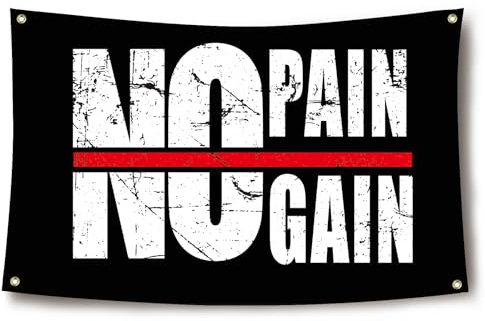 No Pain No Gain Home Gym Flagge, 90 x 150 cm, motivierende, inspirierende Wanddekoration, Banner, lustige Flaggen für Zimmer mit Bassösen