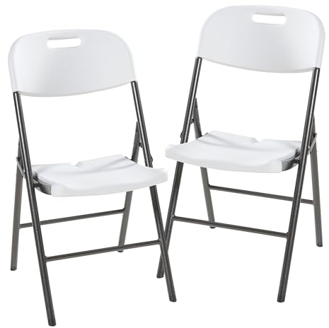 [en.casa] Klappstuhl Ljusnarsberg Gartenstuhl im 2er Set Campingstuhl Faltbarer Kunststoff Stuhl Bistrostuhl mit Metallgestell 87x46x53cm Weiß