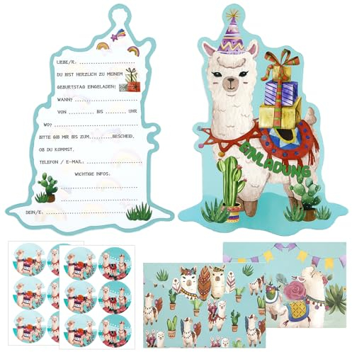 SHOWHEEL 12× Alpaka Einladungskarten, EInladungskarten Mädchen mit Umschläge, Einladungskarten Kindergeburtstag Alpaka, EInladungskarTen Geburtstag für Teenager Mädchen