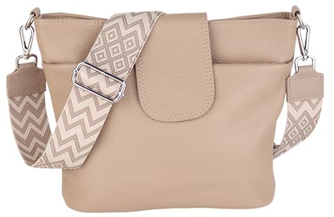 MIRROSI® Umhängetasche Damen, Echtleder, Made in Italy, BOHO Style30x24,50x9cm (BXHXT) viel Stauraum, Handtasche, Brusttasche, Crossbody Bag (1 Tasche & 2 Gurte) (Helltaupe (BOHO))