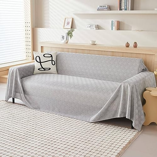 Bishilin Sofaüberwurf rutschfest, Sofabezug 4 Sitzer für Sommer Dünn mit Gemustert Hellgrau 200x360CM Couchbezug Eckcouch Universal