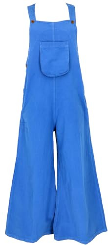 GURU SHOP Latzhose mit Weiten Hosenbeinen, Ethno Style, Boho Schlaghose - Kornblumenblau, Damen, Baumwolle, Size:L