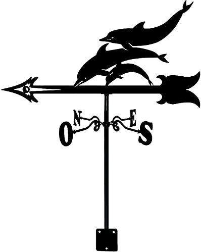 GeOinQL Ornament Windfahne,Wetterfahnen, Wetterfahne Dolphin Family Windrichtungsanzeiger Edelstahl Windfahne for Outdoor Garten Pavillon