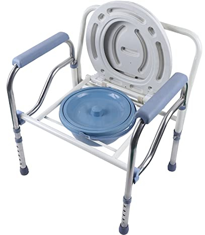 WC Stuhl Toilettenstuhl für Senioren, WC Sitzerhöhung Toilettenerhöhung, Toilettensitz Toilettenhilfe Klappbar Halterung aus Edelstahl mit WC-Eimer Duschstuhl zu bis 150KG
