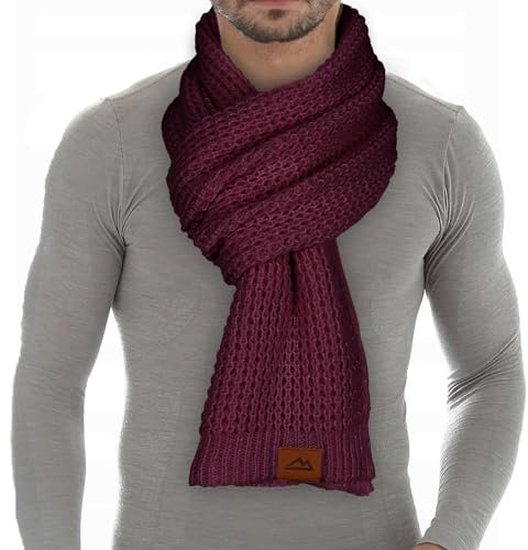 Loowoko Schal Herren Damen winter, Klassische waffel strickschal, Langschal mit Echt-Leder Veredelung, Geschenk für Mann und Vater