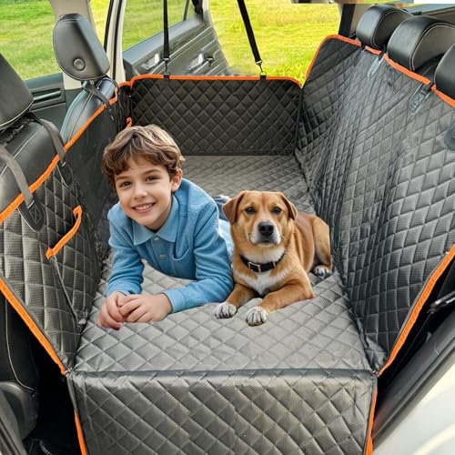Funda para asiento de coche para perros, rígida, impermeable, antipelusas, lona de coche para perros, panel de fibra, lona para coche para perros trasera con ventana de red de viaje para camiones, SUV
