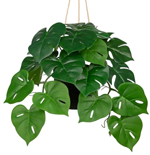 Arborus Kunstpflanze Hängend 56 cm Künstliche Monstera im Topf Hängepflanze | Künstliche Hängepflanze im Topf Kunst Hängepflanze Monstera Plastikpflanze Hängend für Wohnzimmer SchlafZimmer Bad Deko