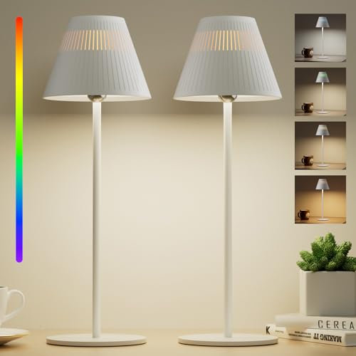 HONEYWELL Sunturalux Kabellose Tischlampen, wiederaufladbar, 2er-Set, tragbare LED-Schreibtischlampe, 5200 mAh, 4 Farben, 9 RGB, dimmbar, Nachttischlampen für Restaurant/Schlafzimmer/Bars/Party