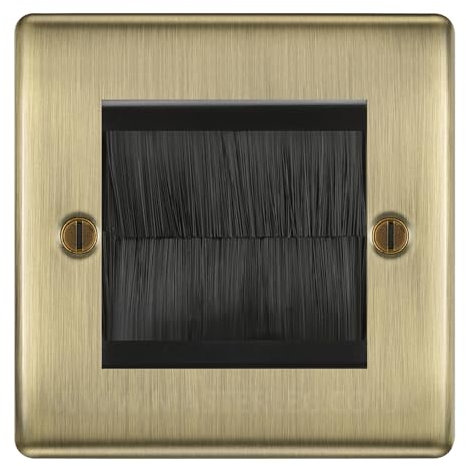BG Antique Brass Single 2 Gang Brush Cable Entry Wall Plate Black Insert Square
