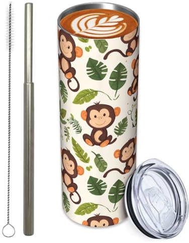 Turamurra Stainless Steel Tumbler 20oz with Lid and Straw, Funny Monkey Tumbler for Hot and Cold Beverages, Travel Coffee Mug Insulated Tumblers Cups, Birthday Gifts for Women Adults Kids