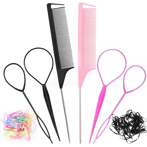 Acooruiteng Frisurenhilfe Flechthilfe Haare Zopf Hilfe Frisuren Zubehör Haar Zubehör Topsy Tail Haarschlaufe Zum Durchziehen Hair Twister für DIY Frisuren Frisurenhilfe 6 Stück