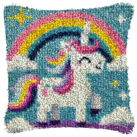 YOOTOM Knüpfhaken Kissen Kits für Kinder,DIY Knüpfteppich Zum Selber Knüpf-Sets Kissenbezug Teppich Stickerei Set,Christmas Latch Hook Kits 43x43cm