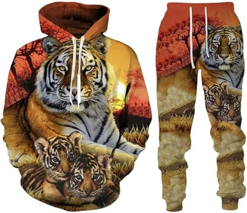 lFTEGUFKXS Weihnachten Wolf Herren Jogginganzug lion Hoodie und Hose Herren tiger Trainingsanzug Jogginganzug Sportanzug (S18,M)