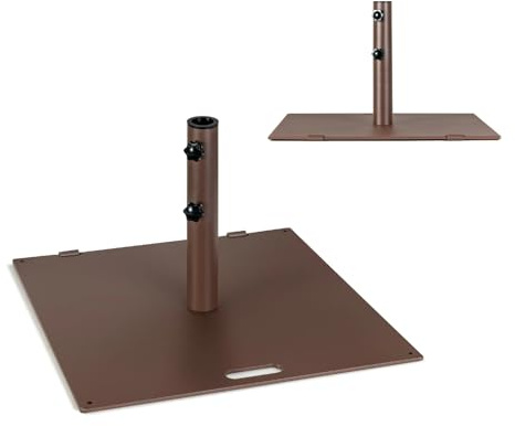 KOMFOTTEU Base de Sombrilla Cuadrada, Soporte para Sombrilla de 41/49 mm, Pie de Parasol de Metal 22,5 kg, Base Sombrilla Terraza Exterior, 60 x 60 x 36 cm, Marrón