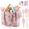 Grenebo Gartengeräte, 10-teiliges Gartengeräte-Geschenkset für Frauen, rostfreie und strapazierfähige Werkzeuge mit floraler Organizer-Tasche, Geschenk für Gartenfrauen (Rosa)