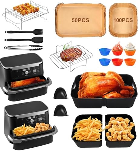 GMISUN Airfryer Zubehör, 14-teiliges Set für Ninja Heißluftfritteuse 10.4L, inkl. Pergamentpapier, Grillrost, Kuchenformen