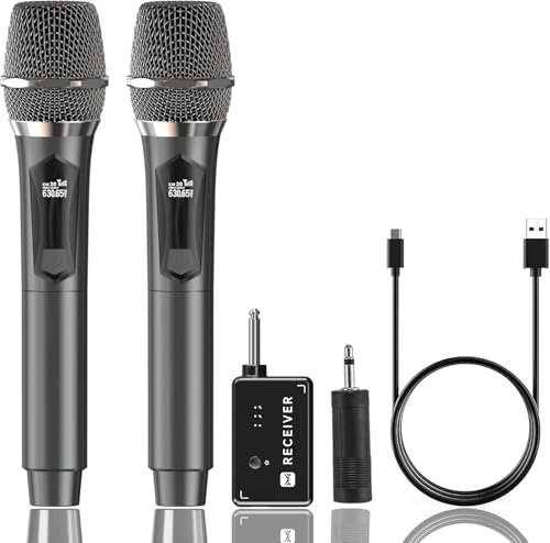 MAILANGSHI Mikrofon Kabellos, Professionelles Dynamisches Dual-Handmikrofon mit Wiederaufladbarem Empfänger, 40 Stunden Laufzeit, 200 Fuß(60m) Reichweite, Karaoke-Mikrofone Singen, Heimparty (Grau)
