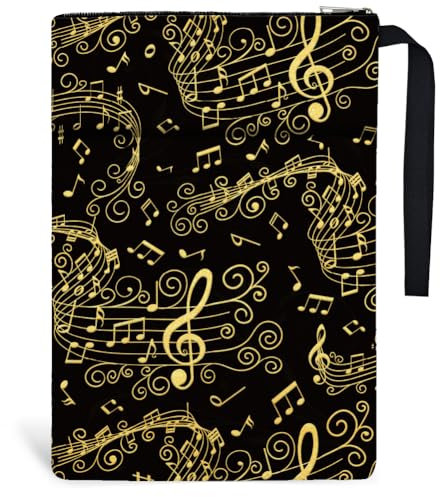 Hobbspring 2pcs Music Notes Book Covers 34cm(13.4inch) x24cm(9.45inch) Polyester Books Sleeve Book Protectors with Zipper and Front Pocket Birthday Gift For Students Teachers and Reading Lovers