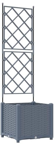 vidaXL Bac à Fleurs avec Treillis Gris Clair 40 x 40 x 143 cm PP, Jardin et terrasse, bac à Fleurs Moderne, Treillis rectangulaire, Potager Vertical, déco extérieure, Accessoires Patio