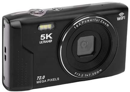 Appareil Photo Numérique 5k, Caméra Vlog Uhd WiFi 72mp 16x Zoom Autofocus écran De 2,8 Pouces Compact Point Et Shoot Petite Caméra avec Flash Et Carte De 64 Go pour Adultes (64GB)