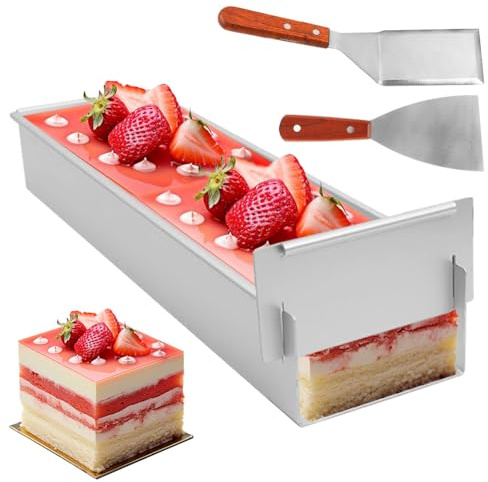 Yuragim Tiramisu Form Backrahmen Rechteckig, Verstellbar Mousse Kuchenform, Aluminiumlegierung Backform Rechteckig mit 2 Pfannenwender, Weihnachten Basteln für Tortenzubereitung Broten Toast Tiramisu