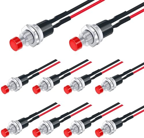 1A 250V AC 2 Pins SPST 6 Farben Normal Open Momentary Push Button Switch mit vorgelöteten Drähten PBS-110-X6C 10Pcs(12pcs red)